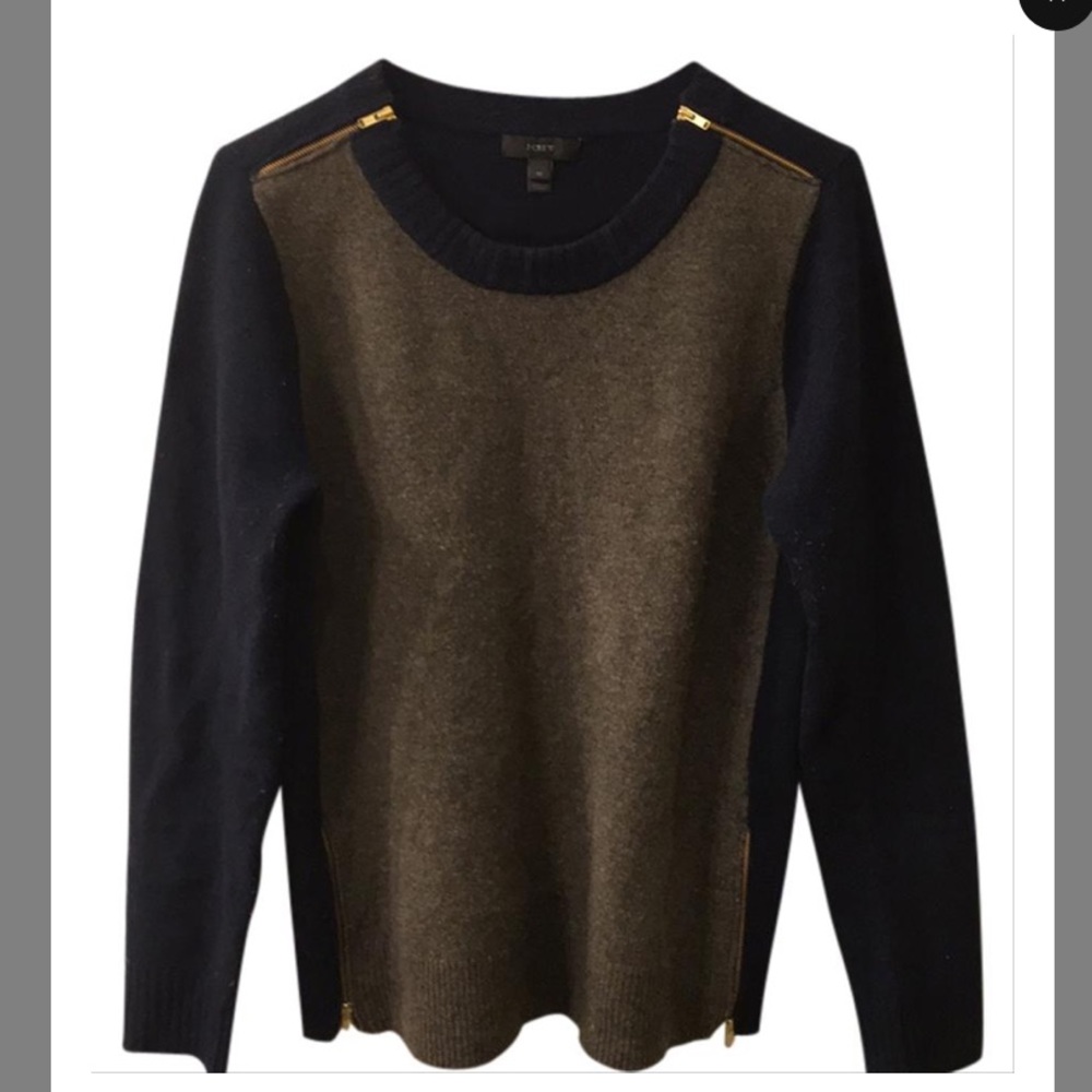 J Crew Color block Double Zip Sweater